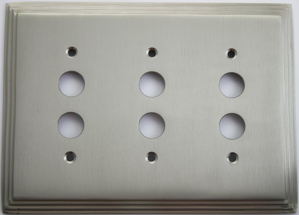 Satin Nickel Deco Step Style 3 Gang Push Button Switch Wall Plate