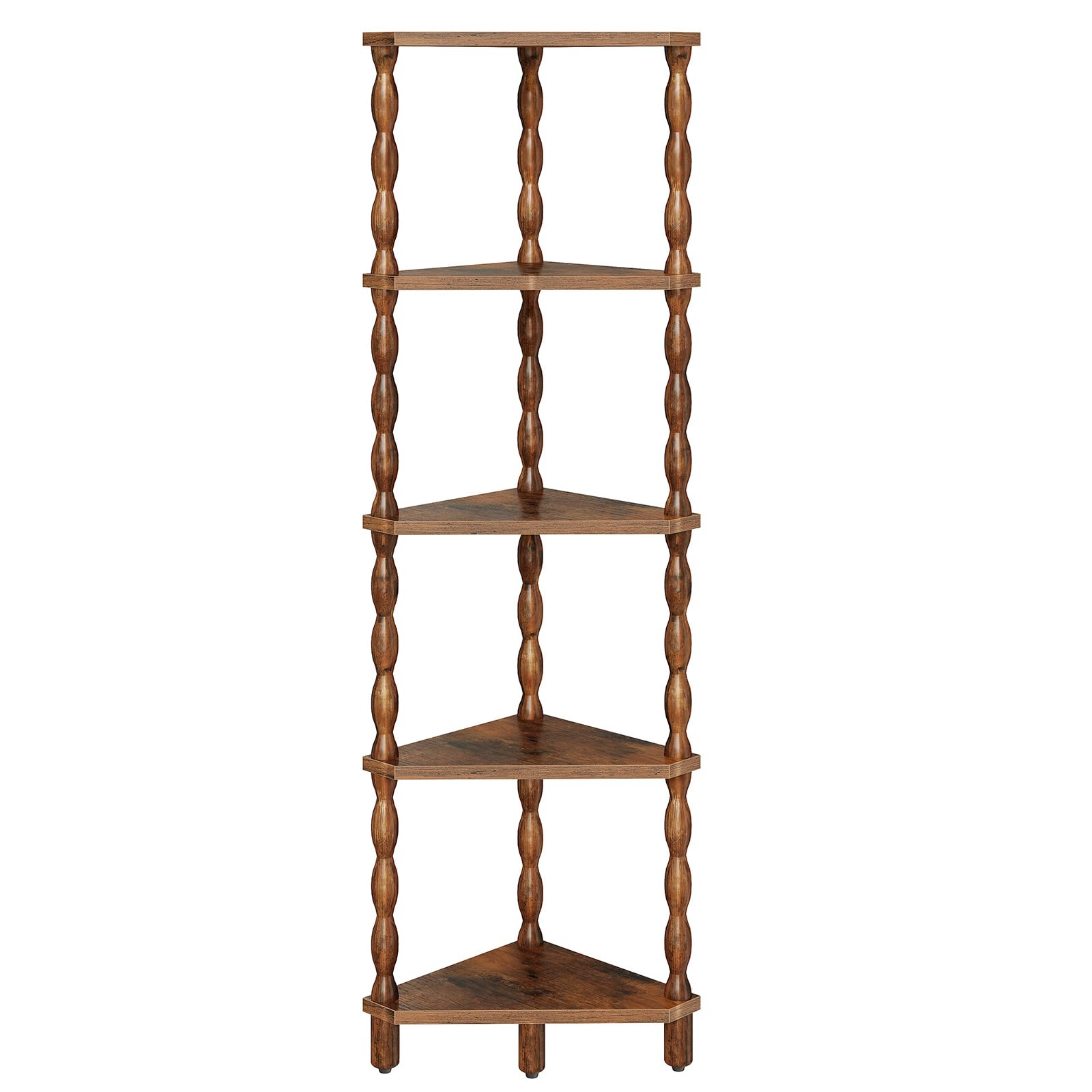 HOOBRO 5-stöckiges Regal, Bücherregal, Eckregal, Standregal, Lagerregal | Eckregal mit Bauchigen Beinen, 135 cm hoch, für Schlafzimmer, Wohnzimmer, Büro und Kleine Räume, Vintagebraun EFG195CJ01