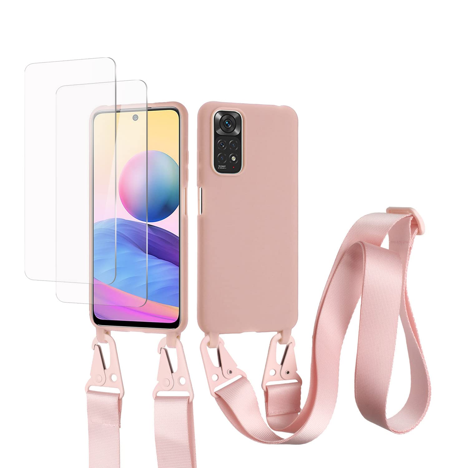 vrupin Funda Compatible con iPhone 13.con (2 x Protector Pantalla)con Cuerda Case con Ajustable Cordón.Silicona Líquida Funda-Loto Color — view 56