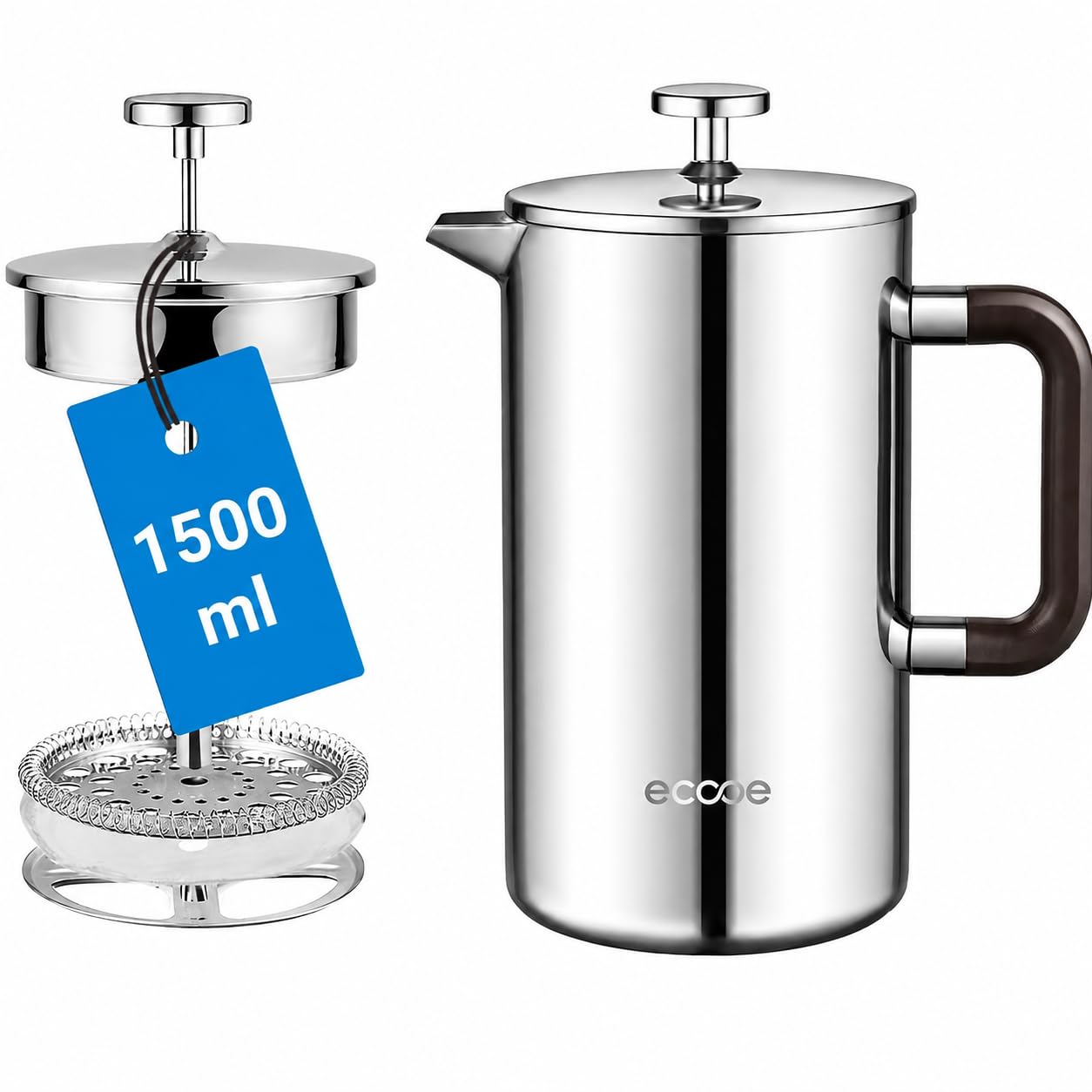 ecooe Cafetière de Presse Française de 1500ml / 50 oz en Acier Inoxydable pour la Maison, le Bureau et Plus