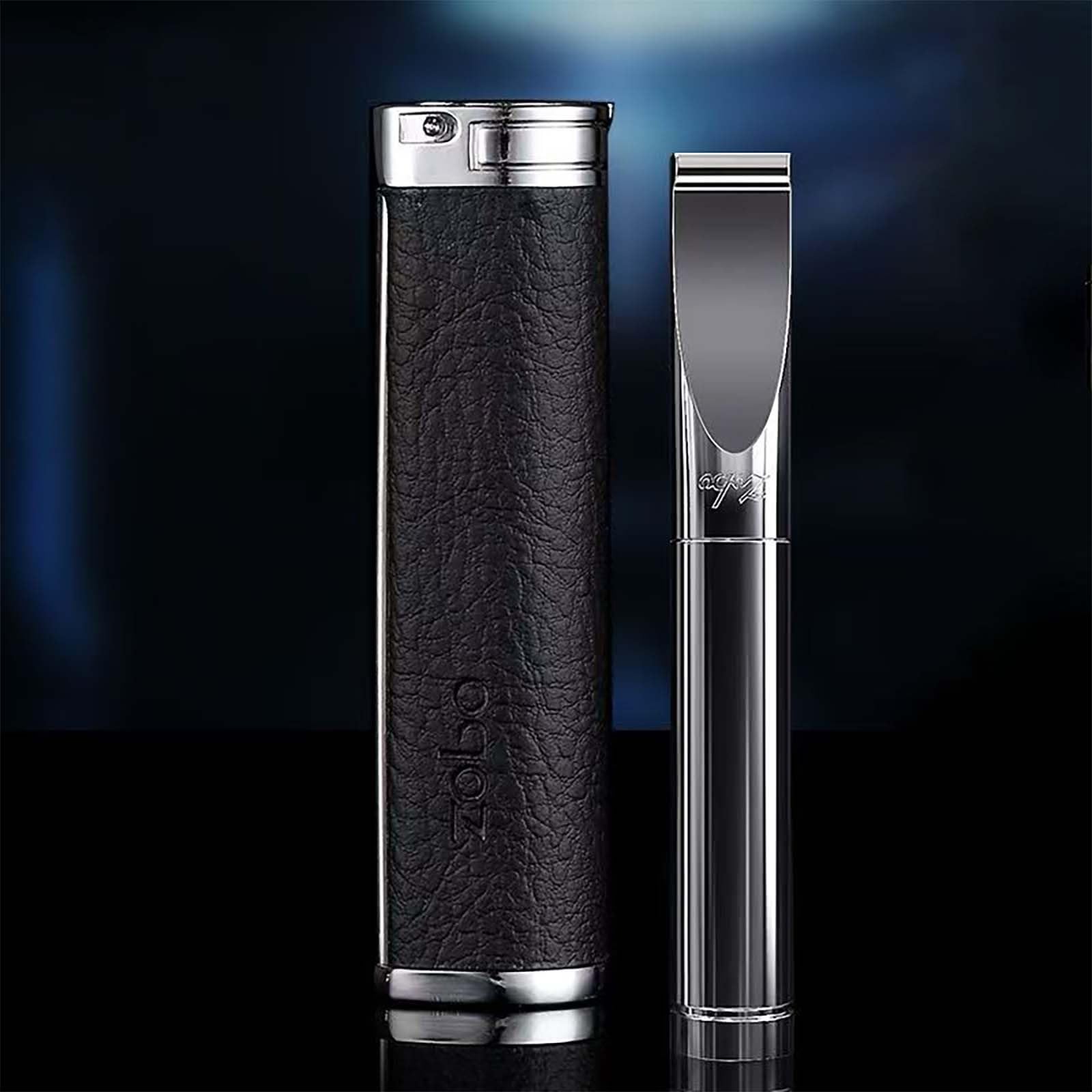 Bocchino per sigarette da uomo, in titanio, con filtro circolante, adatto per sigarette spesse 7,6 mm, medie 6,3 mm e sottili 5,5 mm, con elegante confezione regalo.(Bright black)