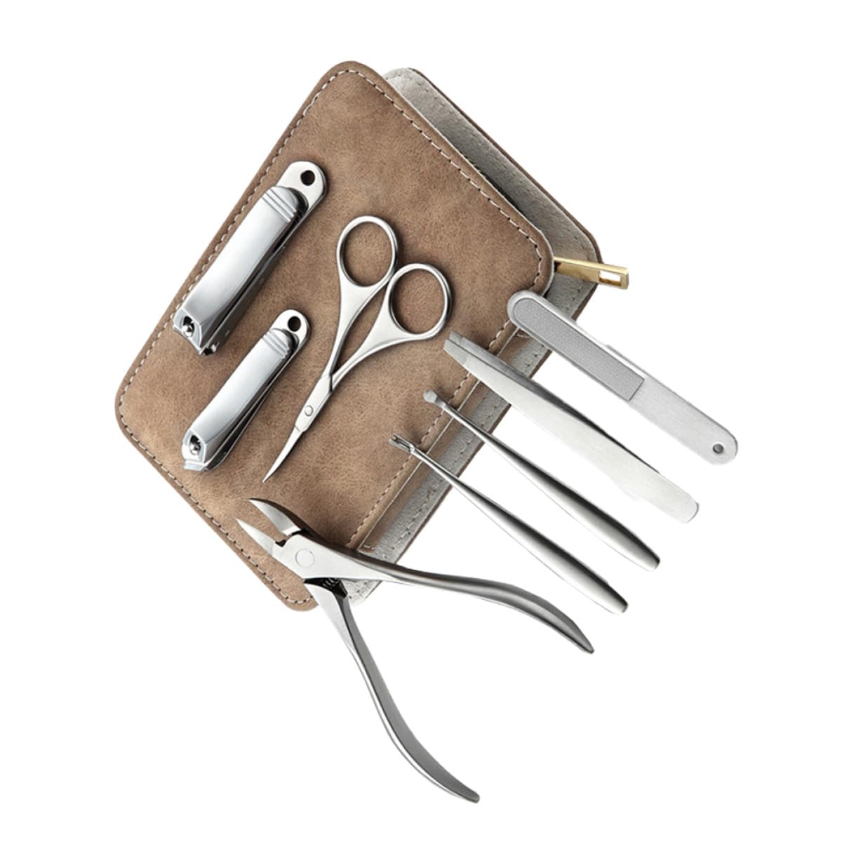 Coupe-ongles Rangement en Cuir Pu 8 Pièces Lime à Ongles et Kit de Manucure en Acier Inoxydable, Design Élégant pour Usage Professionnel Domicile