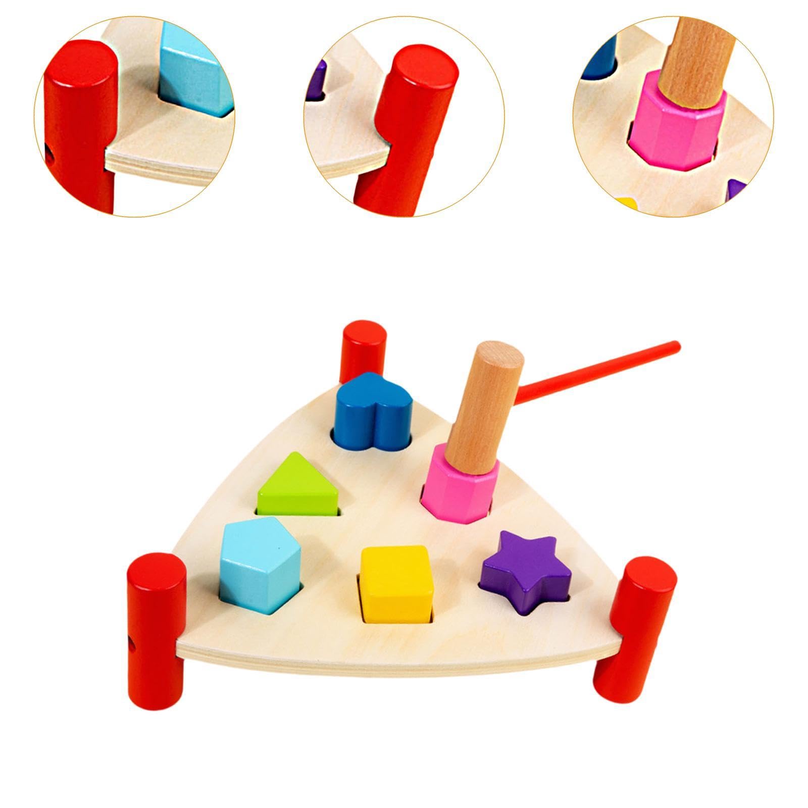 Holzspielzeug Schlagbank Hammerbank Motorikspielzeug Holzklopfbank mit Holzhammer Pädagogisches Spiel für Jungen Und Mädchen für Zuhause Vorschule All, Dreieck