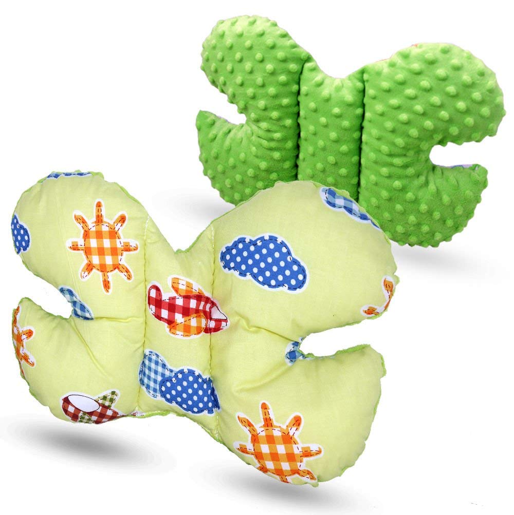 Baby Butterfly Support Pillow ANTISHAKE Head Support for CAR SEAT Stroller (Green - Planes Green)