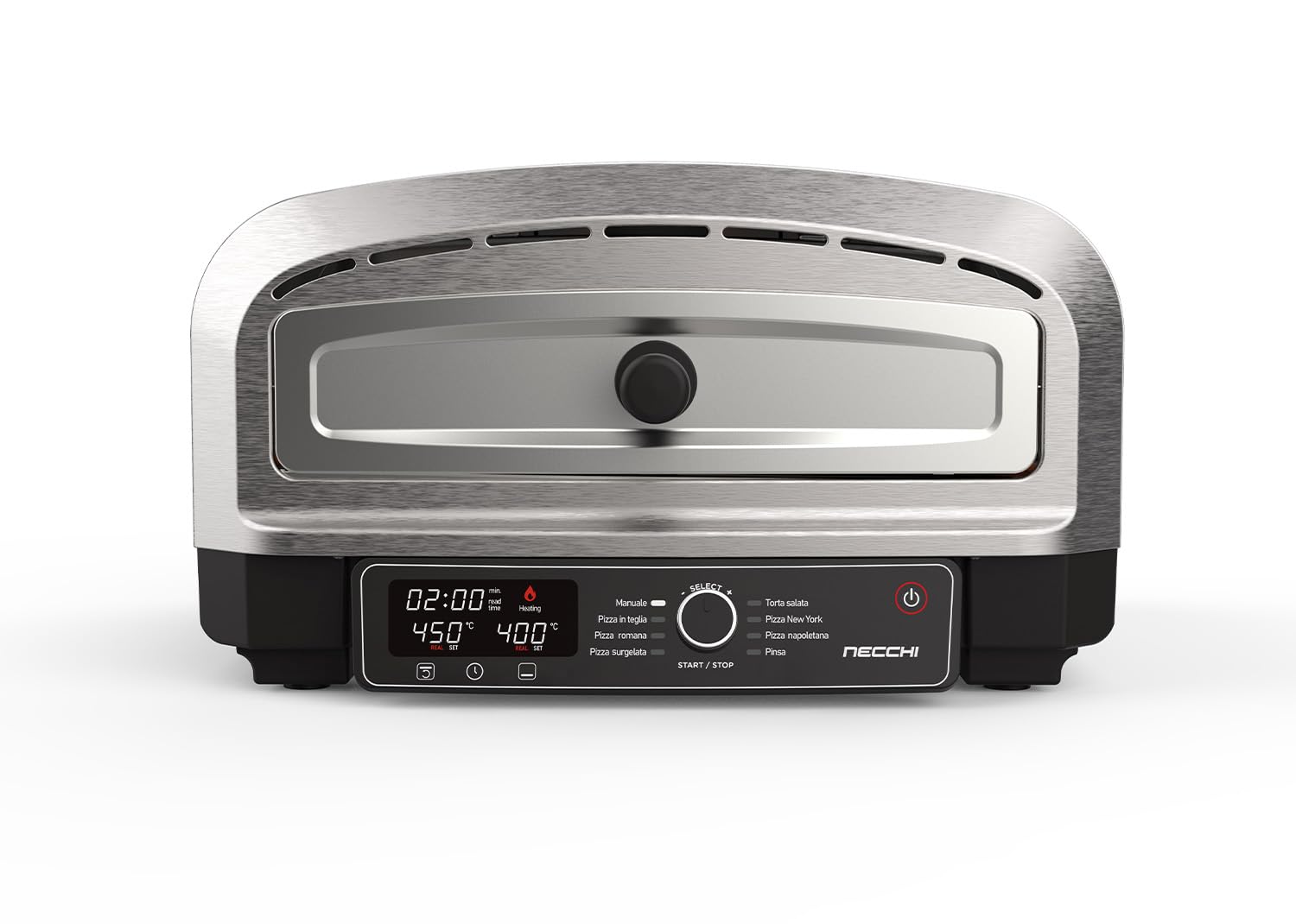Necchi Pizza Genio – Forno Elettrico per Pizza Digitale, Temperatura fino a 450°C, 7 Programmi Preimpostati, Pietra Refrattaria Inclusa, Resistenze Regolabili Separatamente