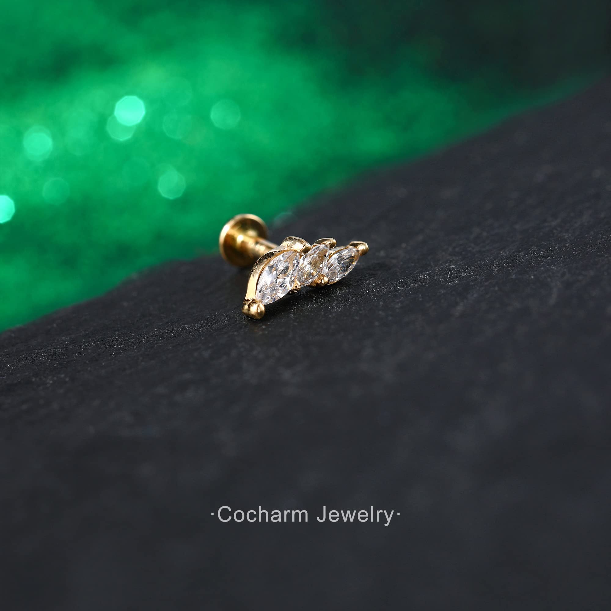 Melighting 16G/18G Threadless Push In Labret Studs Helix Piercing Jewellery Gold Helix Earrings Cartilage Front Helix Piercings Tragus, Conch, Lobe Earrings