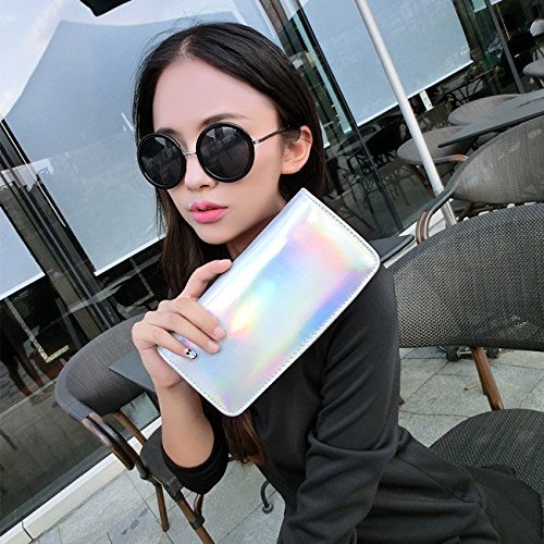 Women's Hologram Zipper Around Pu Leather Wallet Clutch Purse2