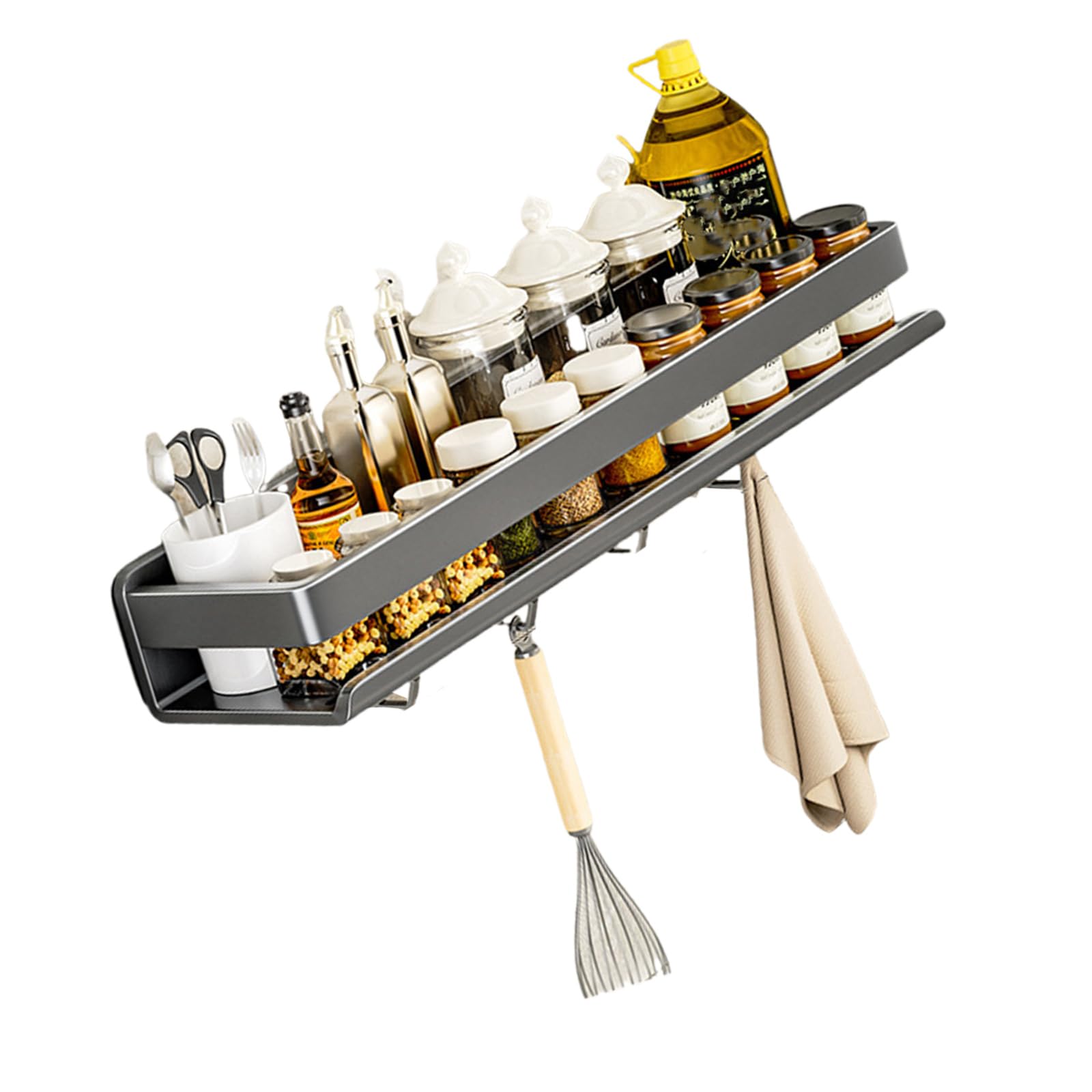 Shurhome Space Saving Designs Vertical Mount Kitchen Rack Sturdy Carbon Steel Construction Holds Utensils Spices Towels Bathroom and Kitchen Organizers