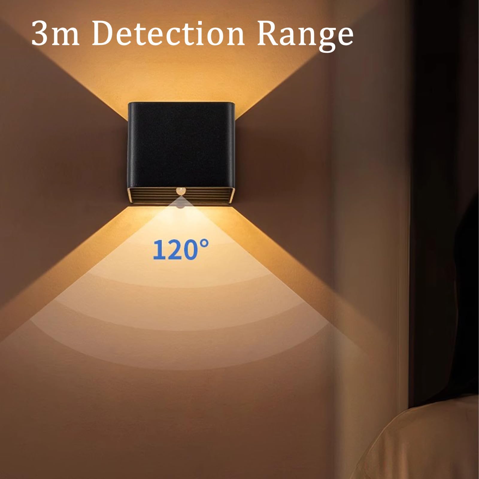LED Akku Wandleuchte mit Bewegungsmelder Modern Aluminium Wandleuchten Einstellbarer Lichtstrahl Kabellos Magnetische Wandbeleuchtung Treppenhaus Wohnzimmer Flur (Schwarzes Weißes Licht,2 Stück)