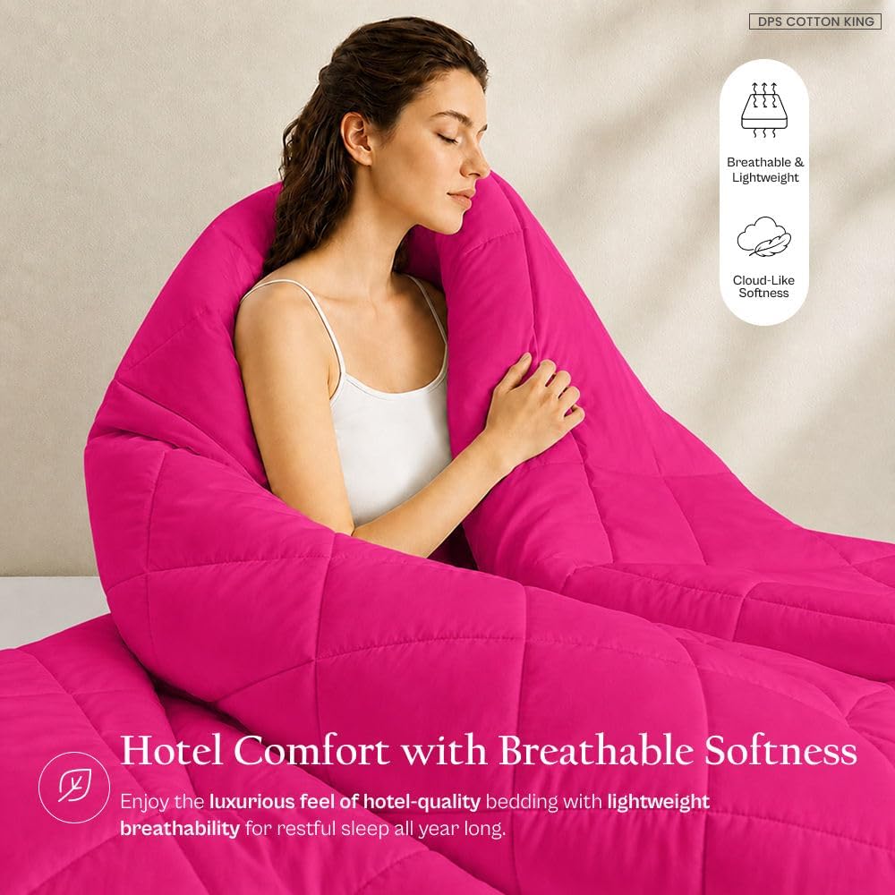 Luxurious Down Alternative Comforter- King Size 90 x 102 Inches 1 Piece All-Season Duvet Insert, 300 GSM with Corner Tabs 100% Egyptian Cotton (Hot Pink Solid)