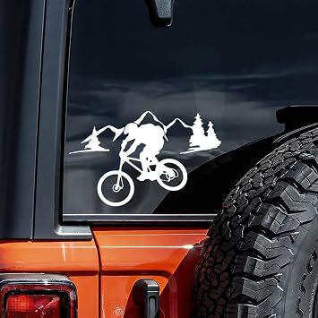 2PCS Cozy Riding On A Mountain Path - Wild Biking Decal 7.09"x4.33" Vinyl Sticker for Car, SUV - Offroad Cycling Design, Waterproof & Durable Car Decal Sticker | #AZ55 White