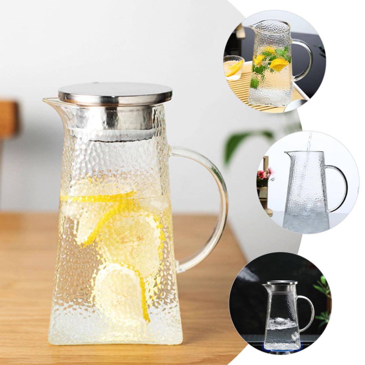 Garneck Jarra de Vidrio con Tapa Portátil de 1.8l para Agua Fría, Diseño Resistente y Elegante Adecuado Hogar y Bebidas Refrescantes