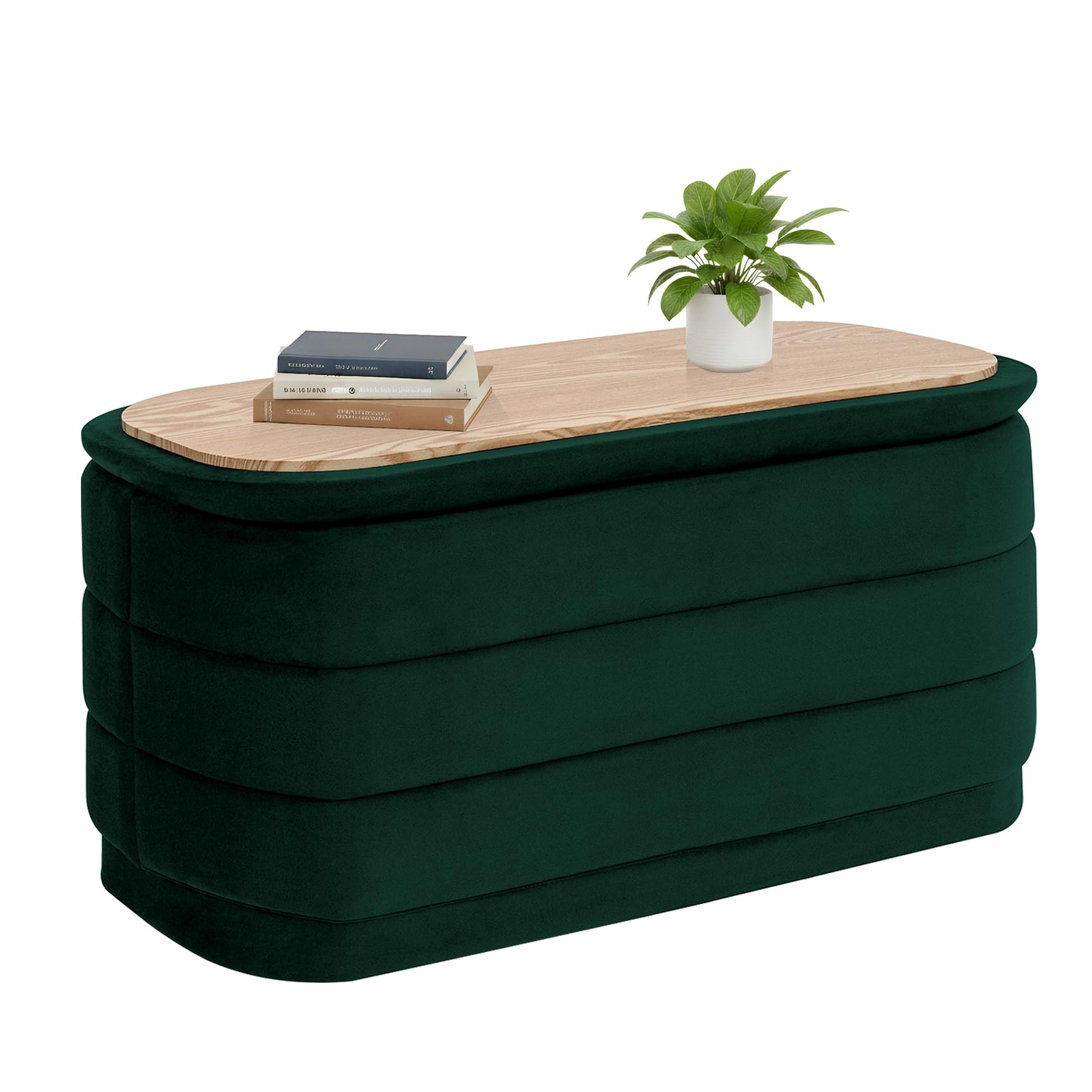 Bonlife Storage Ottoman Bench - Folding Foot Rest with Hidden Storage, Footstool for Living Room, Bedroom & Hallway,Bottle Green Velvet 76X38X38cm