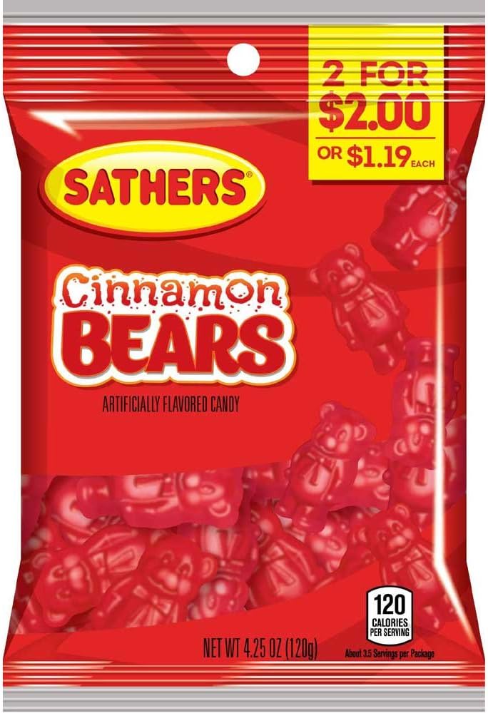 Sathers 2 for 2 Cinnamon Bears Gummy Candy, 4.25 Ounce