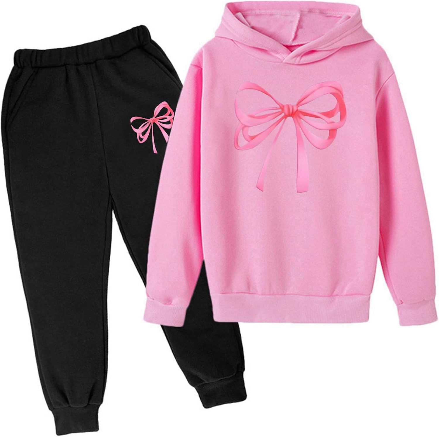 Boys Bowknot Graphic Outfits Long Sleeve Hoodie Sweatshirt and Jogger Sweatpants 2Pcs Fall Winter Clothes 3-14 Years