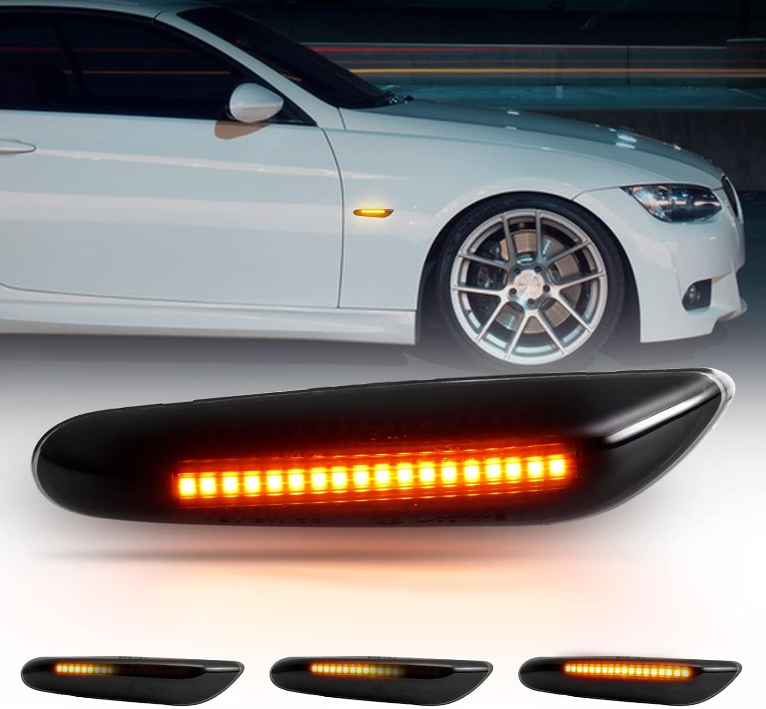 LED Side Marker Lights Assembly Kit with Smoke Lens Amber Turn Signal Lamp for Front Driver & Passenger Side Compatible with BMW 1 3 5 Series E46 E60 E61 E82 E88 E90 E91 E92 E93 X1 X3 E83 E84 LED Side Marker Lights Assembly Kit with Smoke Lens Amber Turn Signal Lamp for Front Driver & Passenger Side Compatible with BMW 1 3 5 Series E46 E60 E61 E82 E88 E90 E91 E92 E93 X1 X3 E83 E84