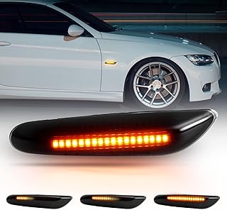 LED Side Marker Lights Assembly Kit with Smoke Lens Amber Turn Signal Lamp for Front Driver & Passenger Side Compatible with BMW 1 3 5 Series E46 E60 E61 E82 E88 E90 E91 E92 E93 X1 X3 E83 E84