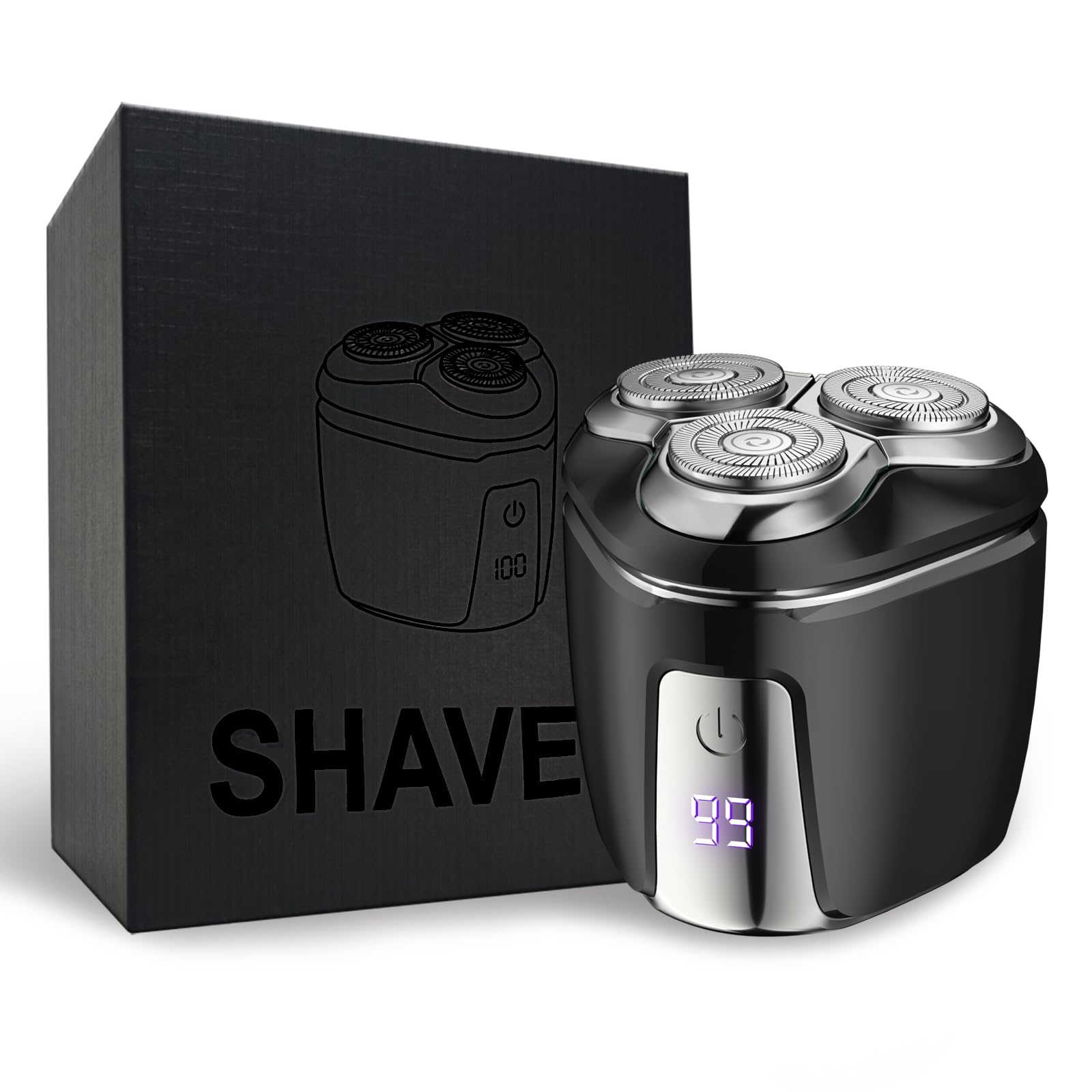 Portable Electric Foil Shaver for Men, Mini Electric Razor for Beard/Face, 3 Floating Blade LED Display, Type C Fast Rechargeable, IPX7 Waterproof (Black)