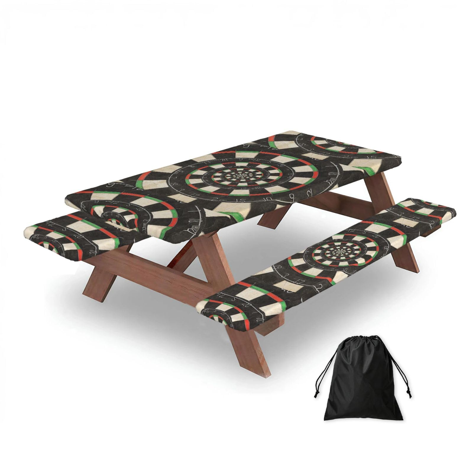 Dopklna As Picture Spiral Dart Board Droste, Picnic Table Cover With Bench Covers -Waterproof Elastic Fitted Tablecloth For Garden Camping Patio 76X152cm