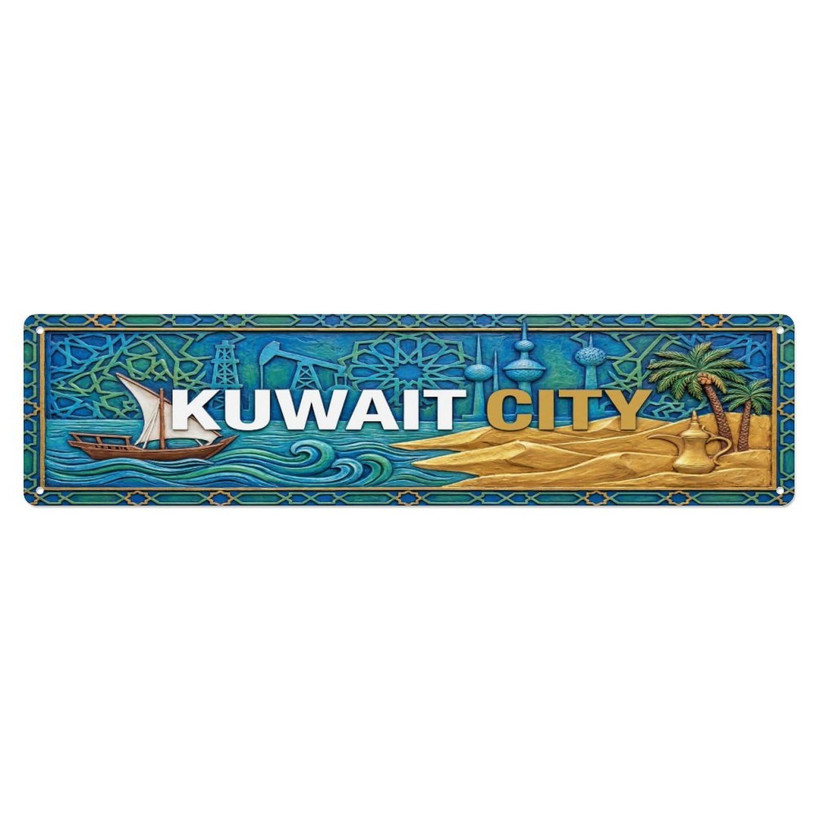 Vintage Kuwait City Kuwait Flag Pattern Metal Tin Sign