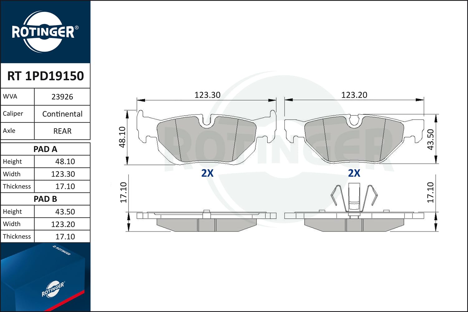 Klocki hamulcowe ROTINGER (Tył) RT 1PD19150, ECE R90, Komplet 4 sztuk