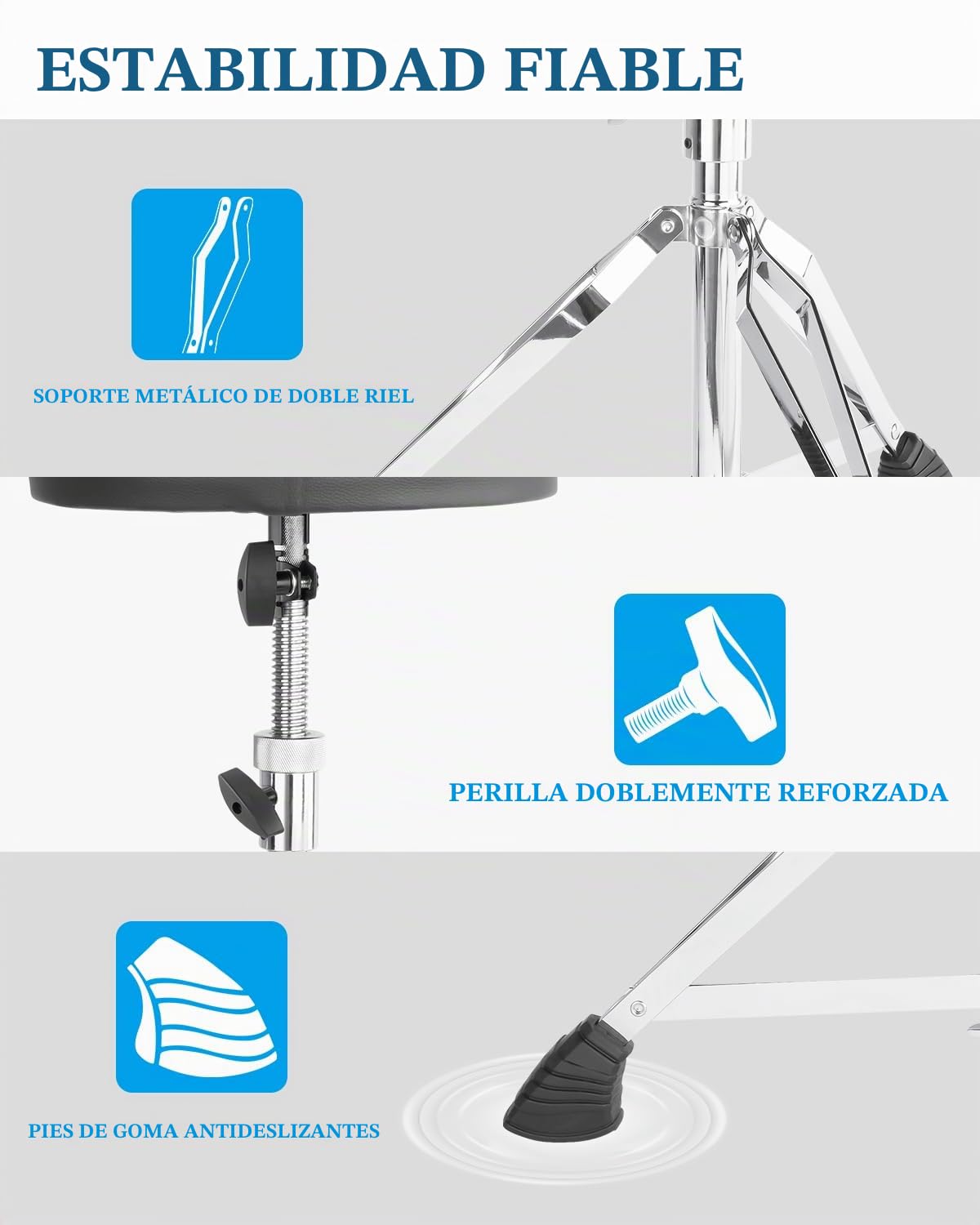 STRICH Drum Throne, taburete de tambor acolchado de altura ajustable, silla de tambor giratoria resistente, taburete acolchado de doble refuerzo con baquetas 5A, SDB-20
