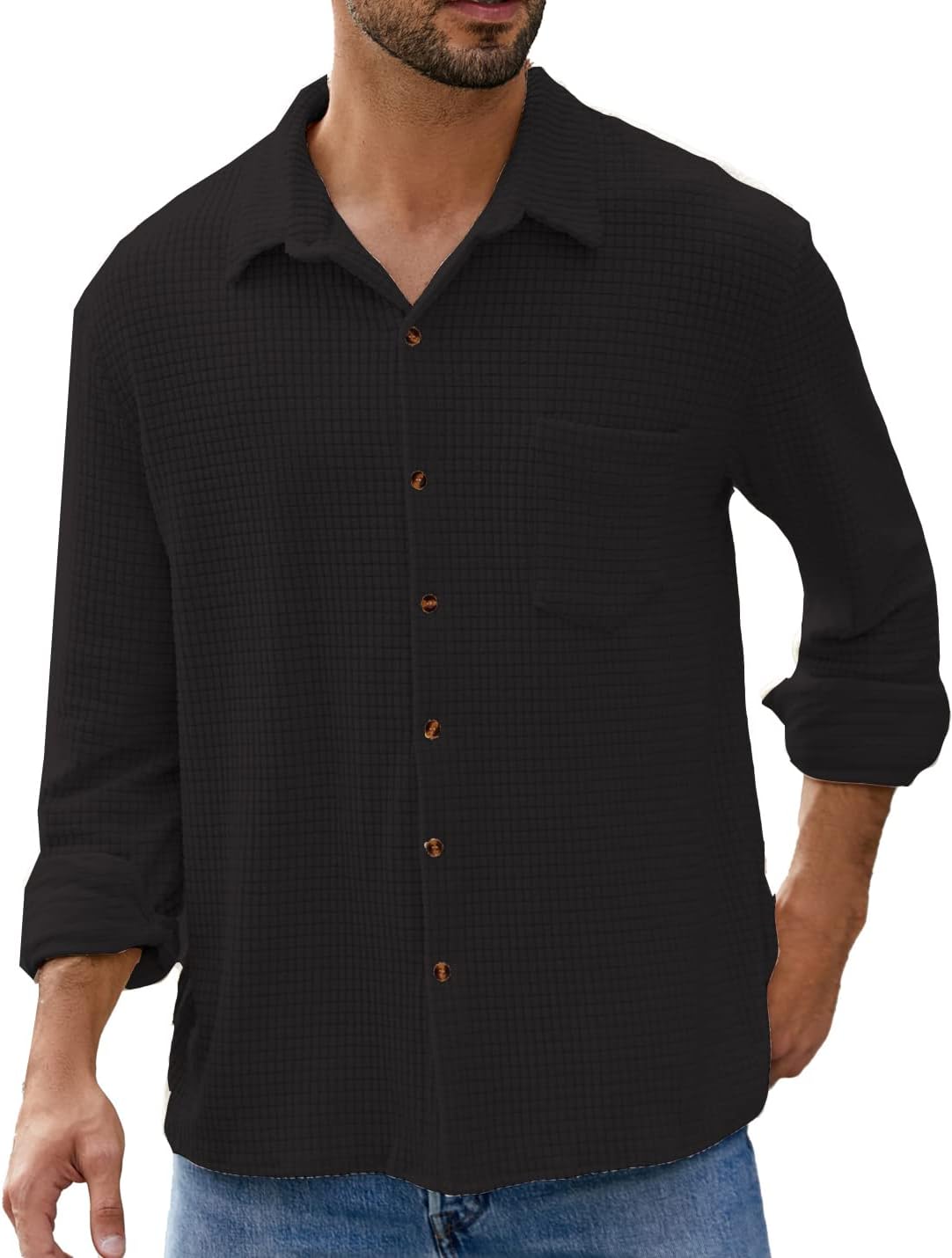 Paodikuai Corduroy Button Up Short Sleeve PAODIKUAI Men's Retro