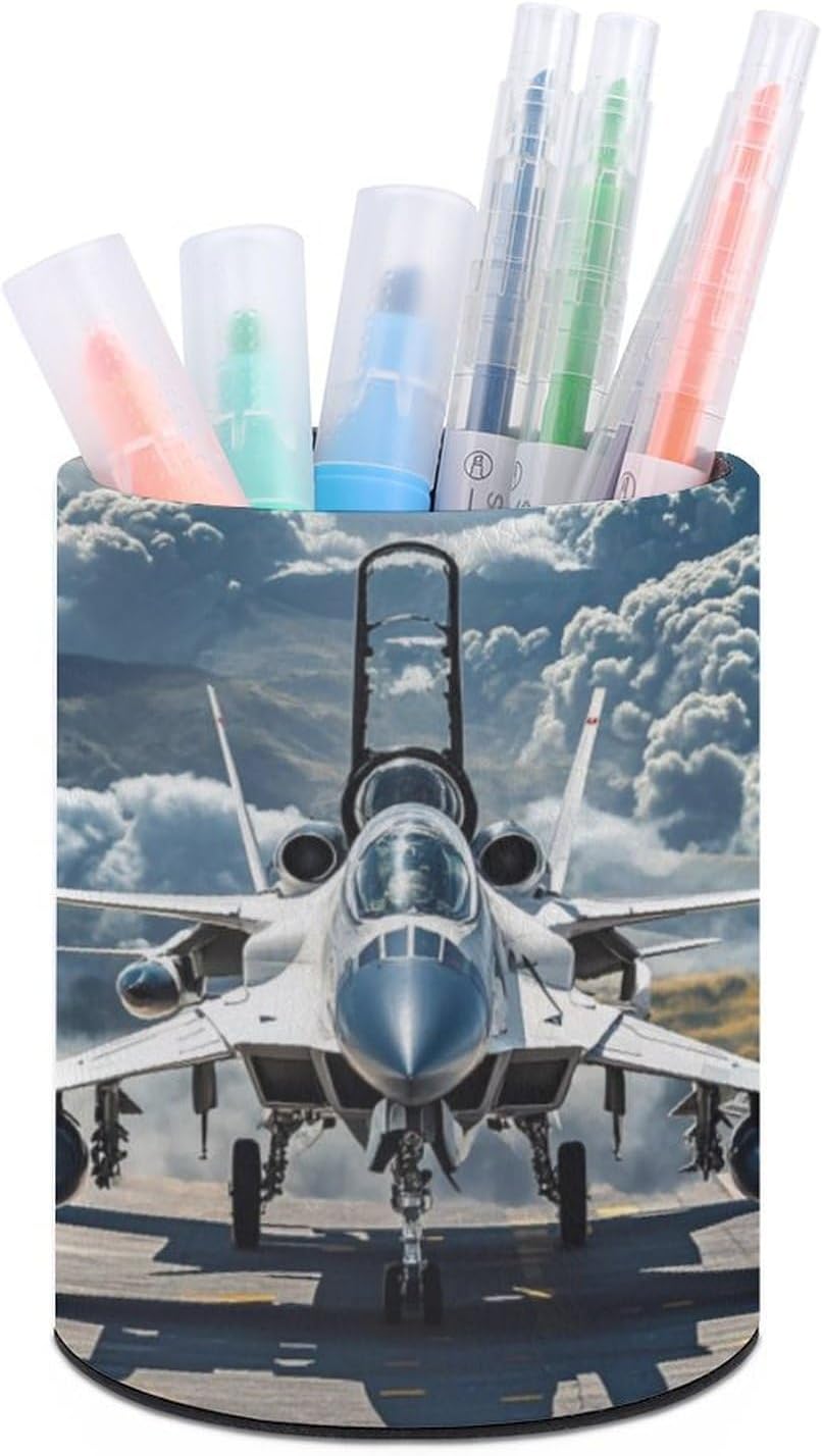 Office Aircraft Fighter Jets Desk Organizer Pen Holder Round