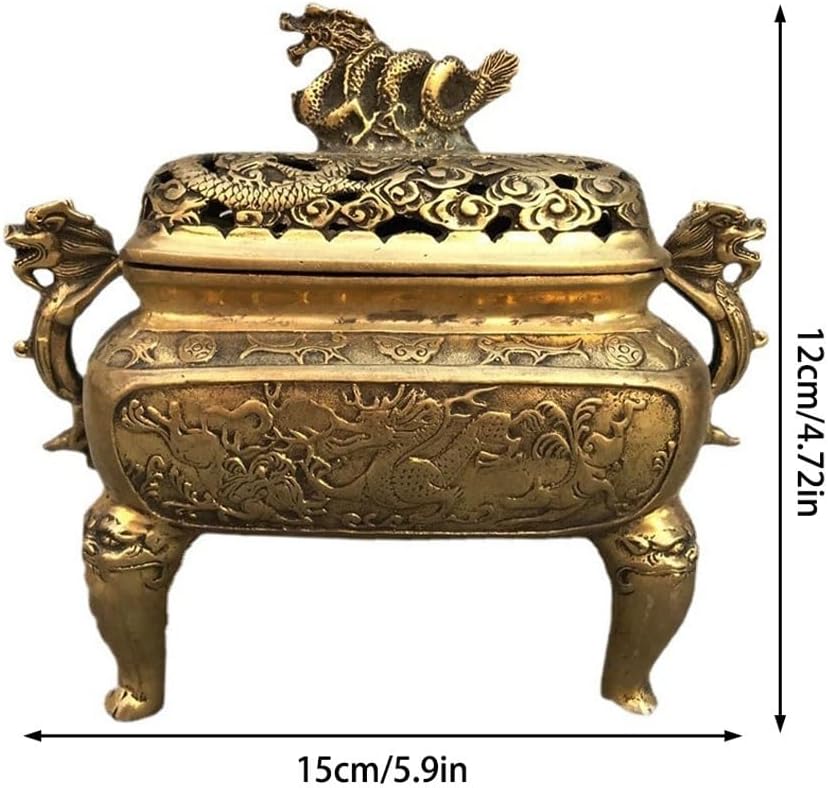 Incense Stick Holder Buddhist Craft Ornaments Antique Brass Incense Burner Antique Brass Dragon Incense Burner with Lid Incense Incense Incense Holder for Sticks(Small)