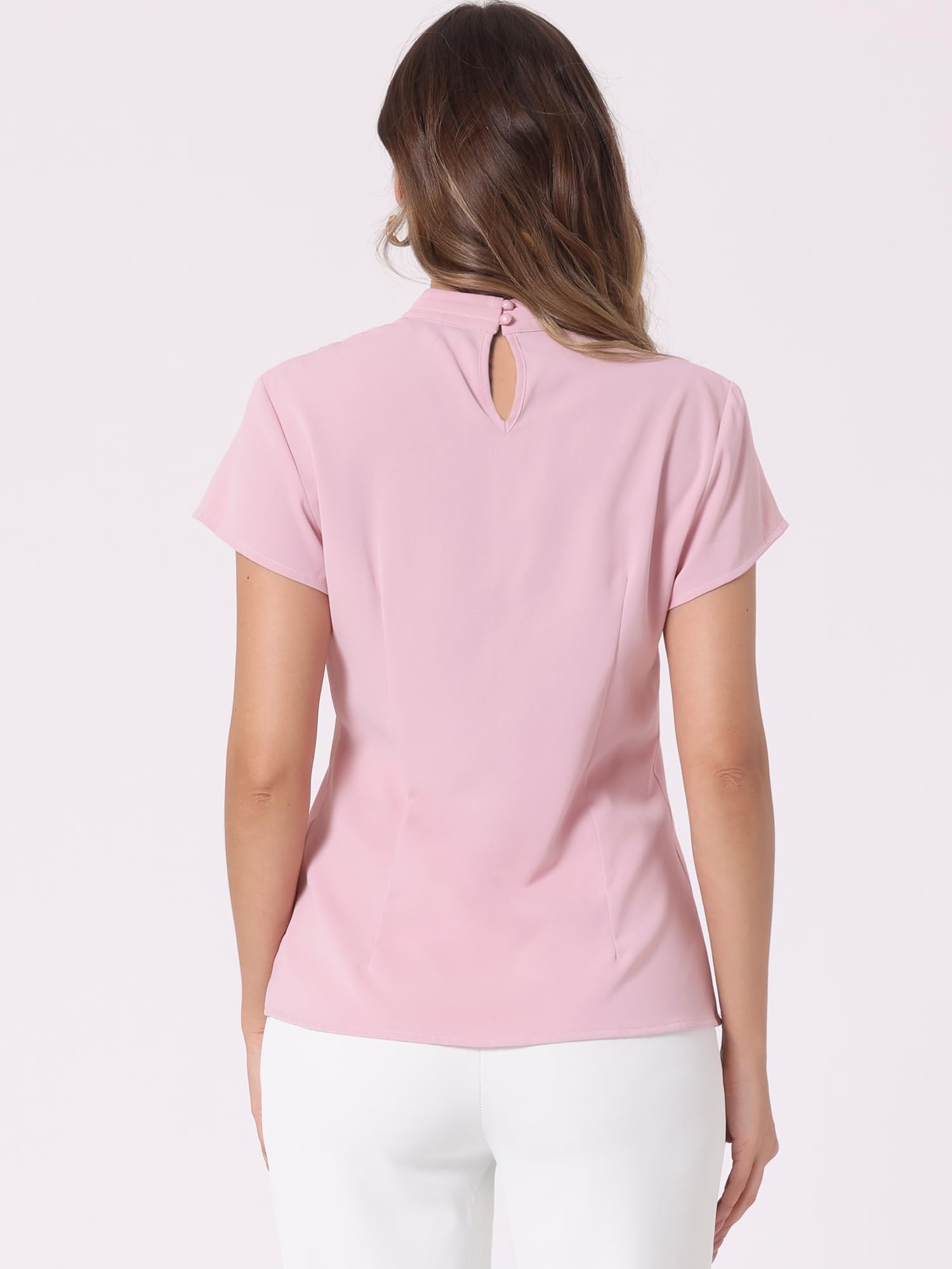 Allegra K Damen Bluse Sommer Kurzarm Stehkragen Chiffon Business Oberteil Flügelärmel Elegant Top