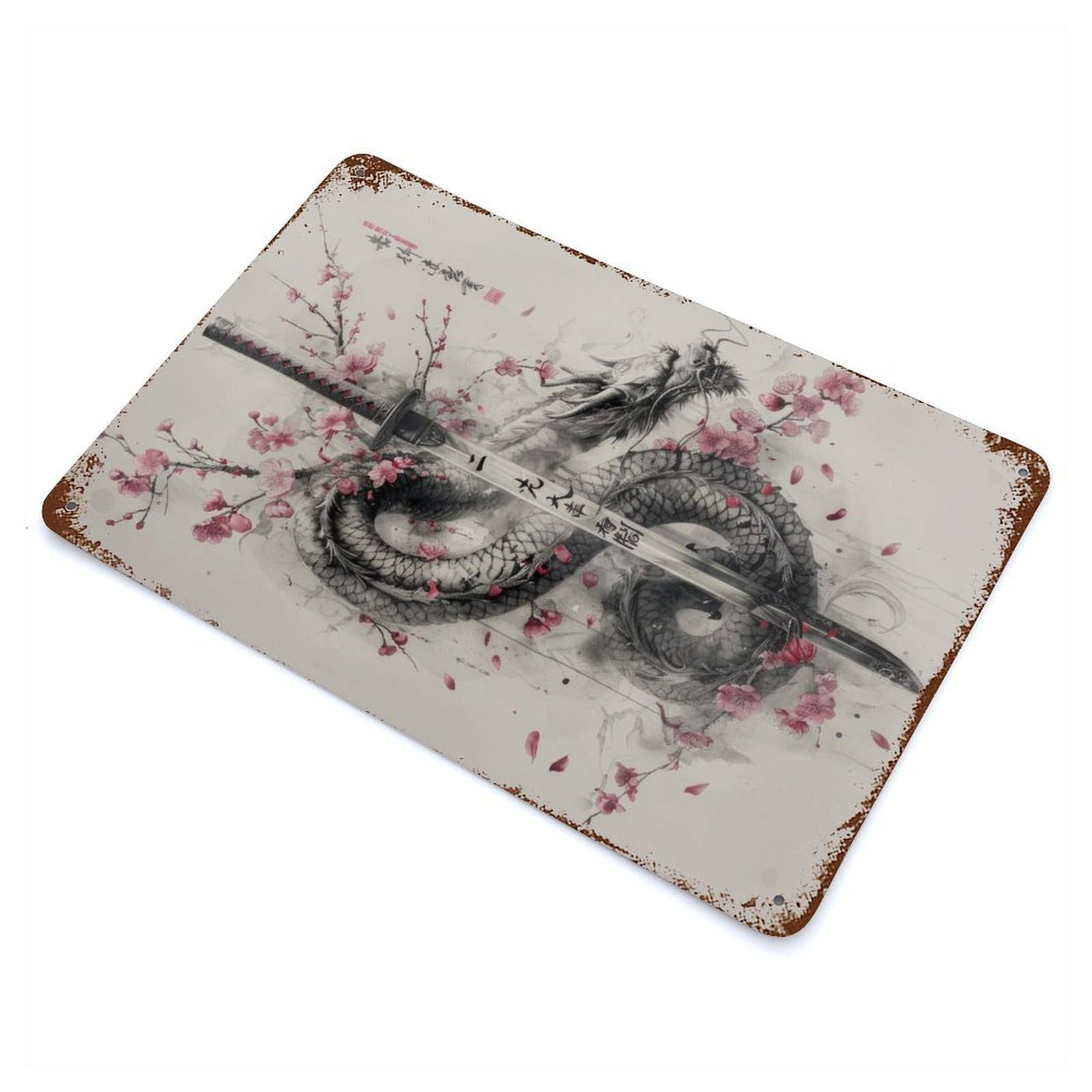 Katana Of The Dragon Rusty Metal Tin Sign 11.8"x7.9", Ideal for Pub, Kitchen And Man Cave Decor