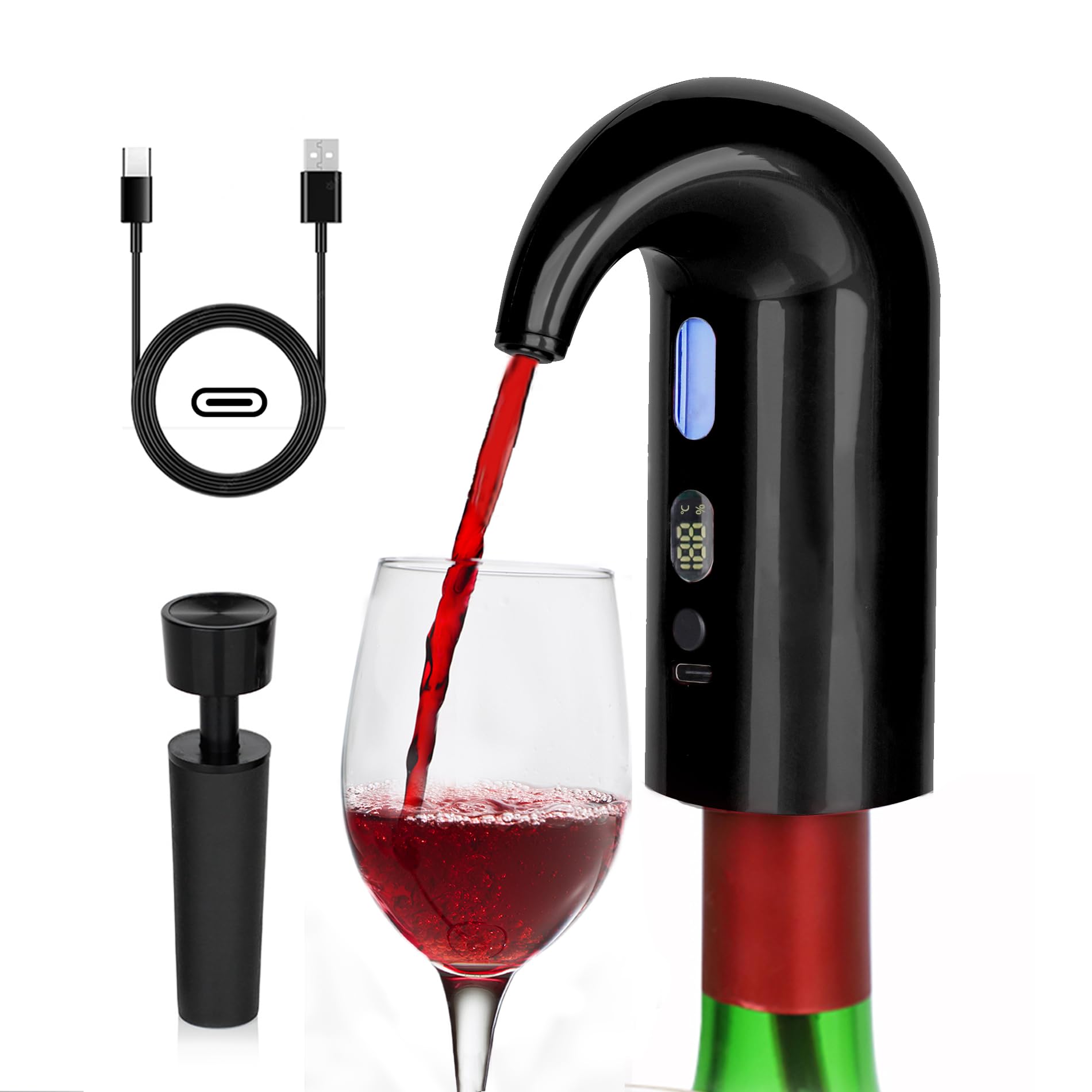 Aireador de vino eléctrico, decantador de vino eléctrico, vertedor de decantador de vino de un solo toque con conector tipo C