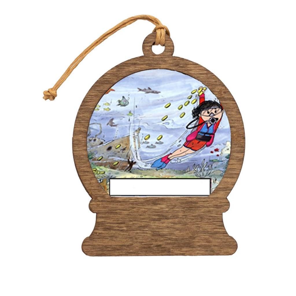 PrintedPerfection.com Personalized Scuba Diver - Female Wooden Snow Globe Shaped Christmas Ornament