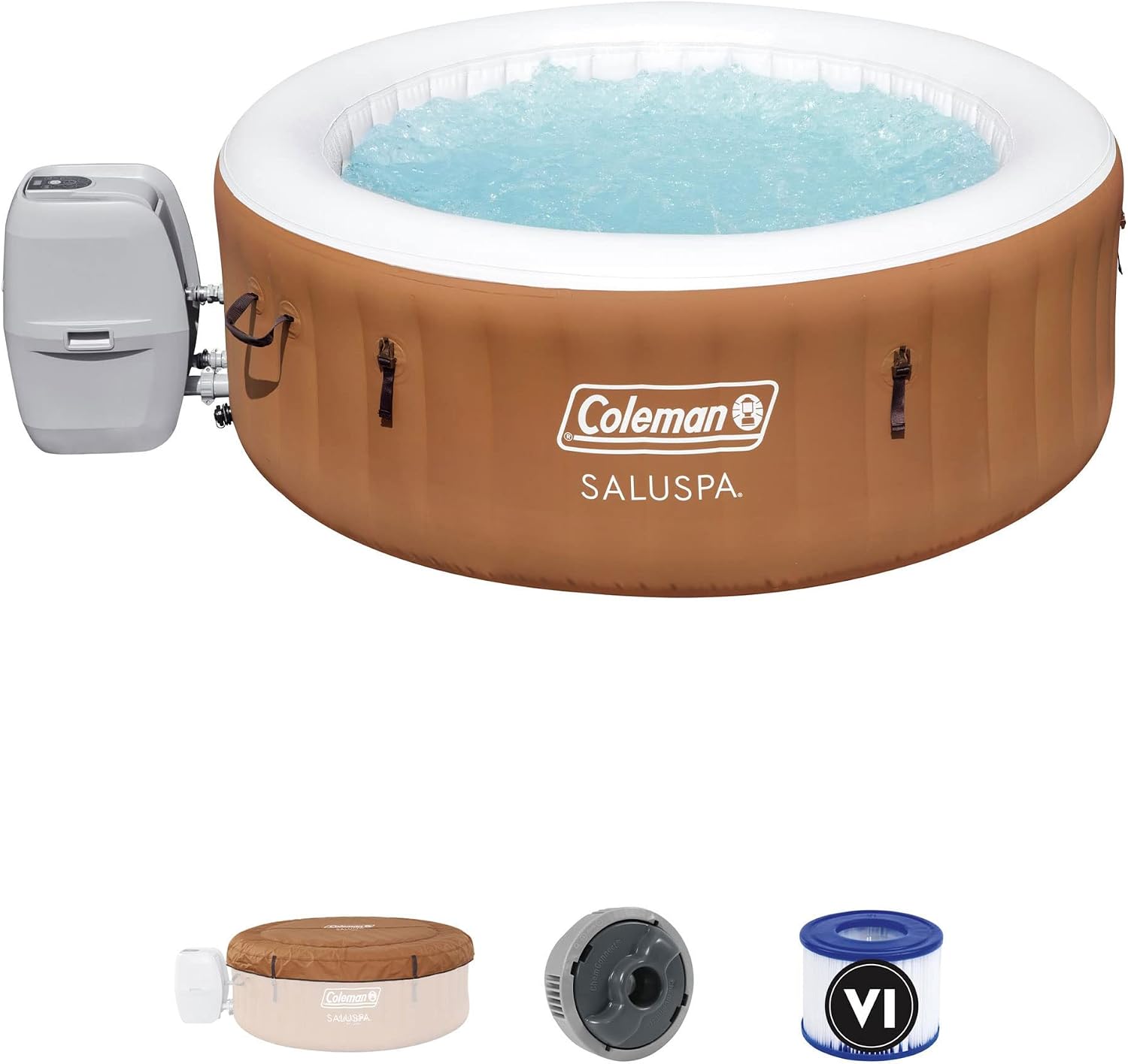Coleman Ponderosa SaluSpa 2 to 4 Person Inflatable Round Outdoor Hot Tub Spa with 120 Soothing AirJets, Filter Cartridges, and Insulated Cover, Orange