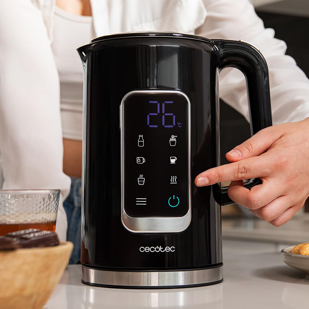 Cecotec Czajnik elektryczny 1,7 litra z ekranem dotykowym Thermosense 500 Touch. 2200 W, wnętrze ze stali nierdzewnej, 5 poziomów temperatury, automatyczne wyłączanie, czarny