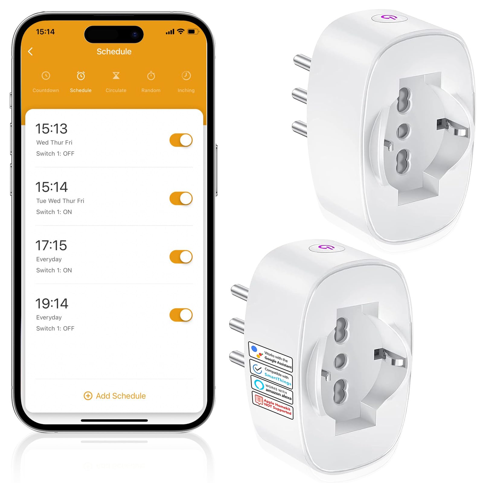 SURFOU SURFOU Presa Smart WiFi, Presa Elettrica Intelligente Italiana Tipo L con Timer, Compatibile con Alexa e Google Home, Funzione Temporizzata Domotica con Misuratore di Consumo, Smart Life/Tuya, 2 Pezzi