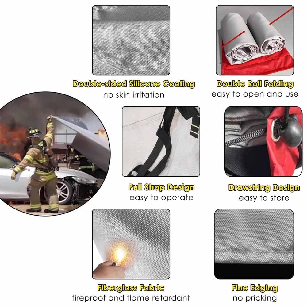 Manta ignífuga de Emergencia: Segura para Usar en hogares, cocinas, automóviles y Exteriores; Adecuada para Incendios, cocinar, Acampar y emergencias.