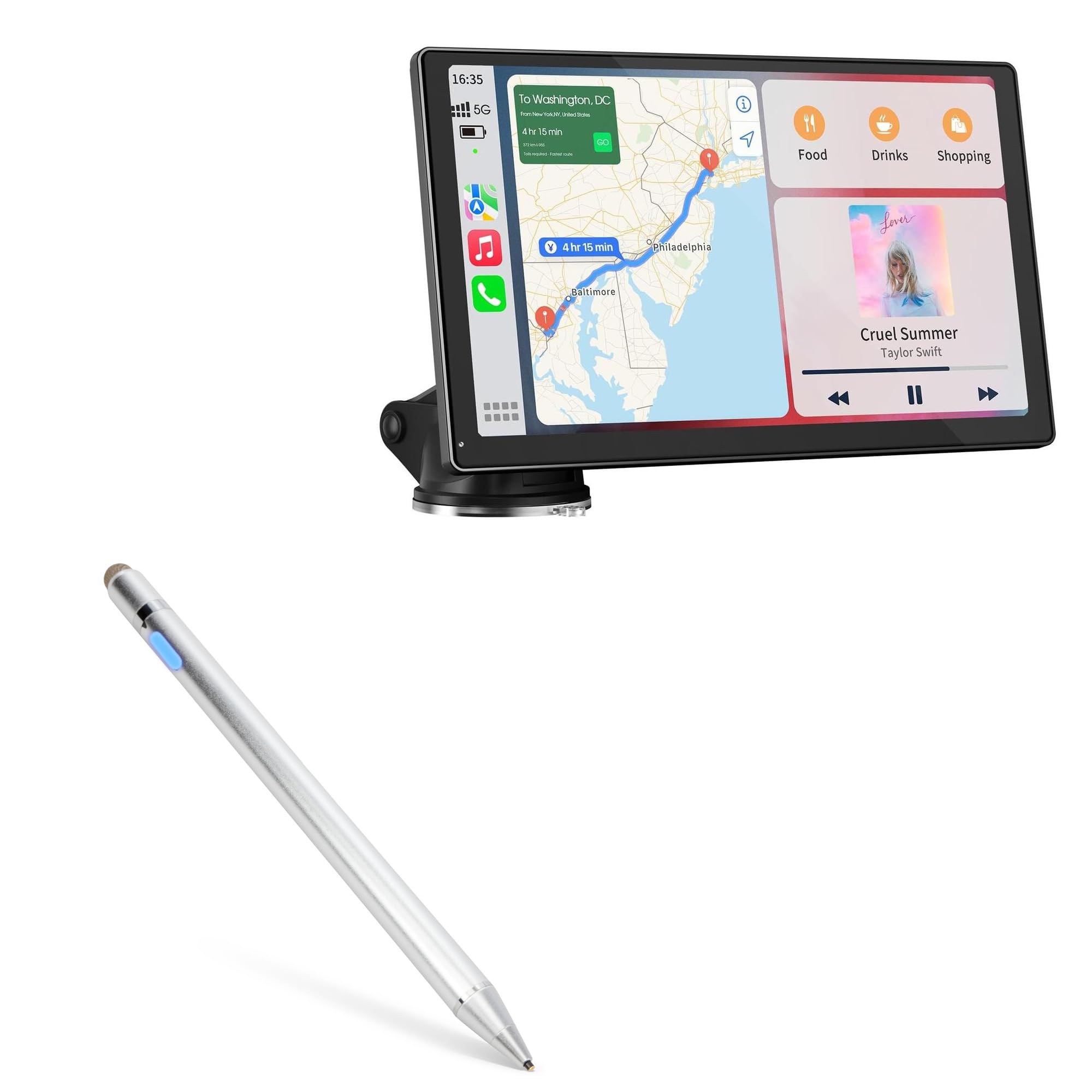 BoxWave Stylus Pen Compatible with Avylet RC07 Wireless Carplay Screen (9 in) - AccuPoint Active Stylus, Electronic Stylus with Ultra Fine Tip - Metallic Silver