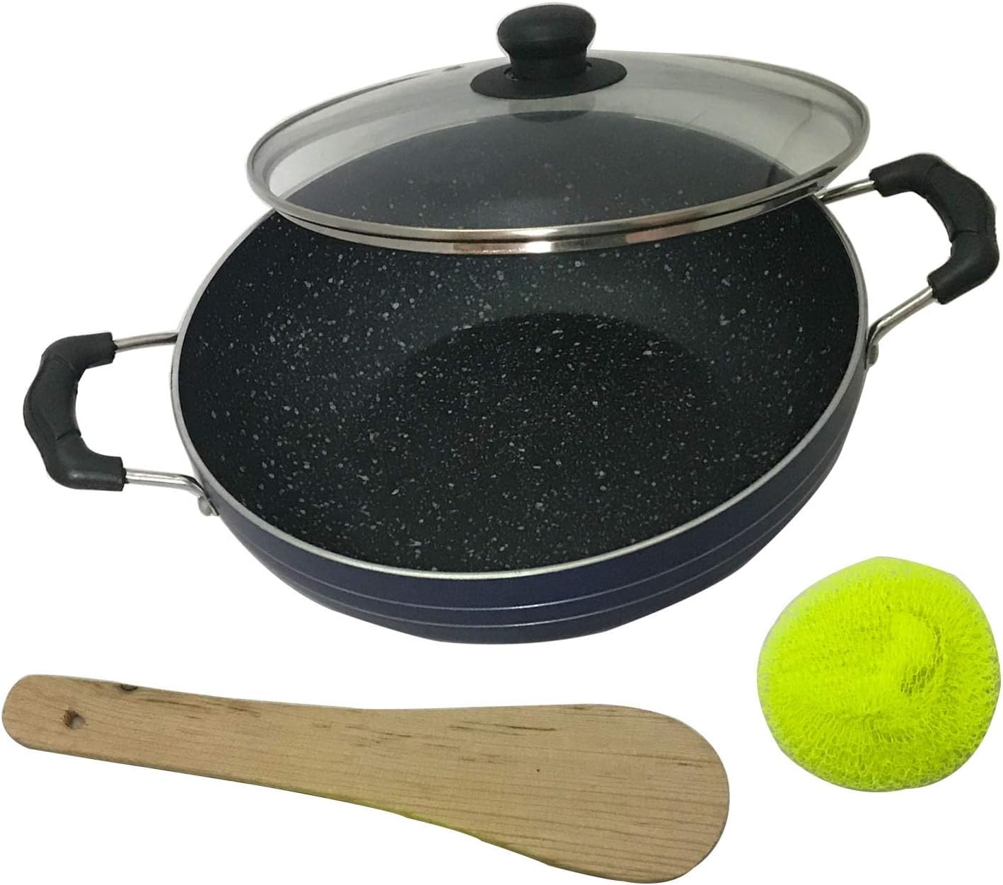 SHRIYA Kadai Nonstick Coating Frying Pan with Induction Base and Glass Lid Kadhai Karahi Deep Fry Pan Multipurpose Flat Bottom Wok Skillet Wok 2.2 Ltr Capacity