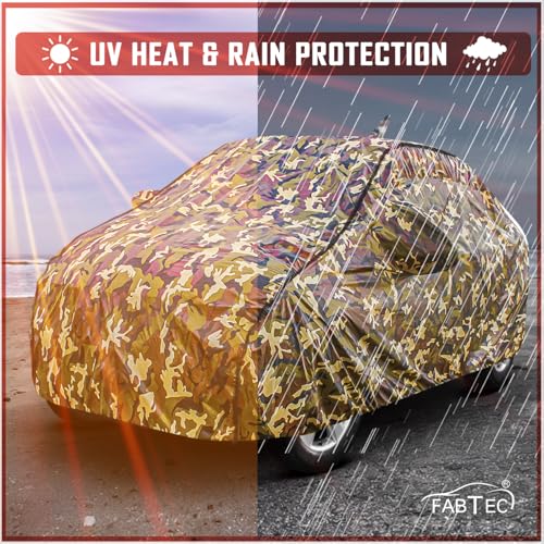 Image of FABTEC Car Body Cover for Honda WRV Jungle Print with Soft Cotton Lining Waterproof Car Cover UV & Rain Protection with Mirror and Antenna Pocket Bottom Elastic (Military /Camouflage Pattern)