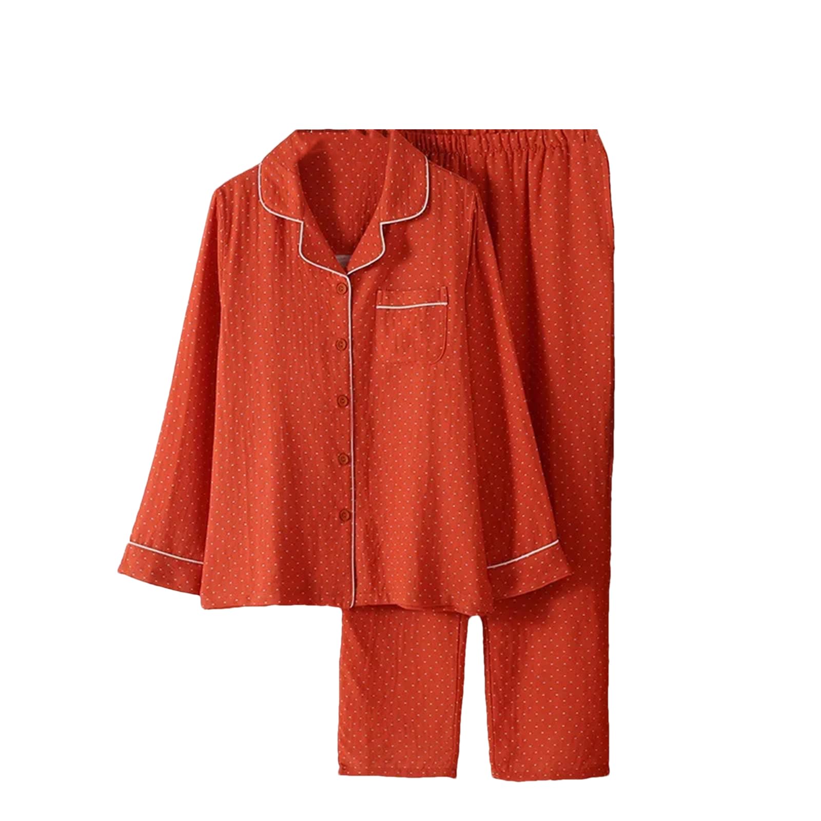 UIOKLMJH Conjunto de pijama de algodón de doble capa para mujer, pantalones delgados de manga larga, holgados, cómodos, ropa de descanso
