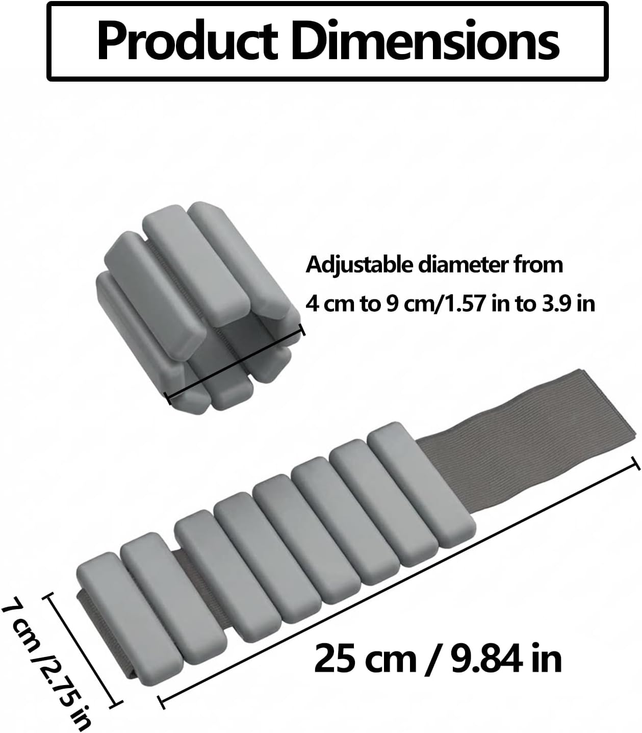Adjustable Wrist Weights for Women Men, Adjustable 2 lbs Total (1 lb Each) Silicone Ankle Weight, Hand Weights for Yoga Walking Jogging Aerobics Training(Gray)
