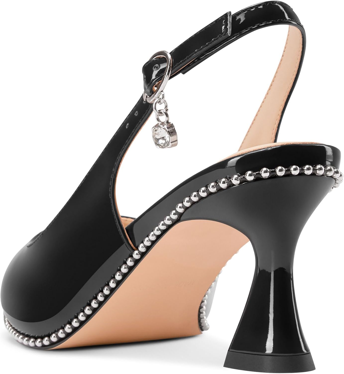 TNYNFBEB Womens Kitten Heel Pointed Toe Pumps Beaded Slingback Slip-on Buckle Prom Party Dress Basic Classic Patent Leather 2.6 Inches Heels