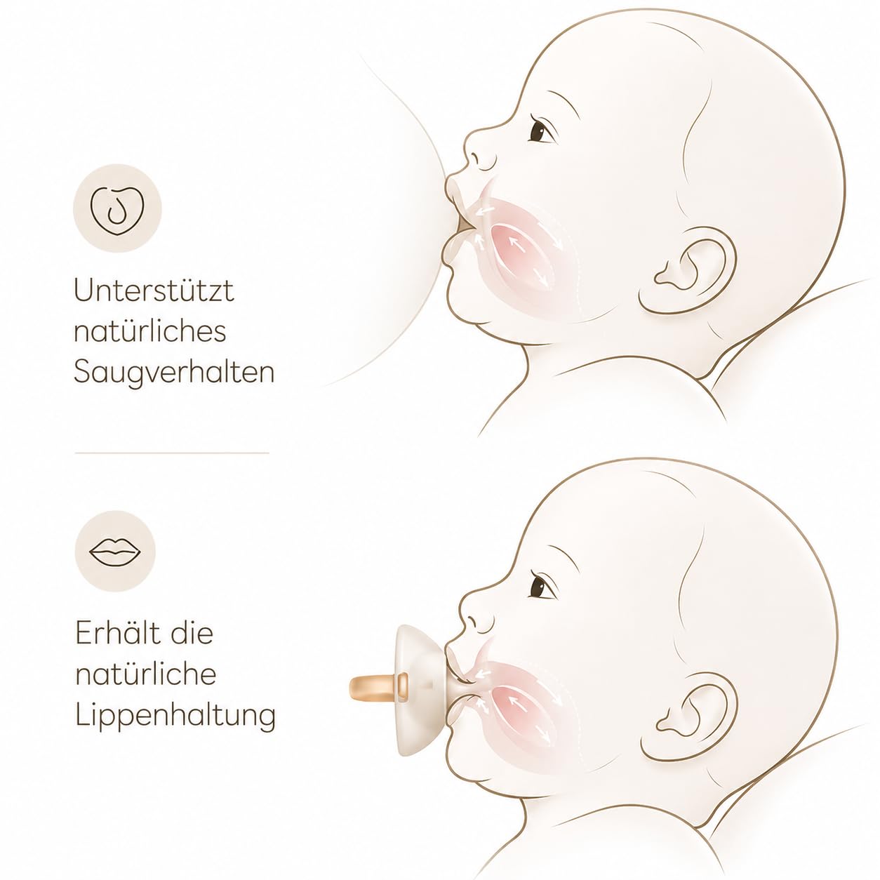 Nuckly NatureSense smoczek przypominający pierś, 1-24 miesięcy, nie zawiera BPA, silikon spożywczy, beżowy, 2 sztuki