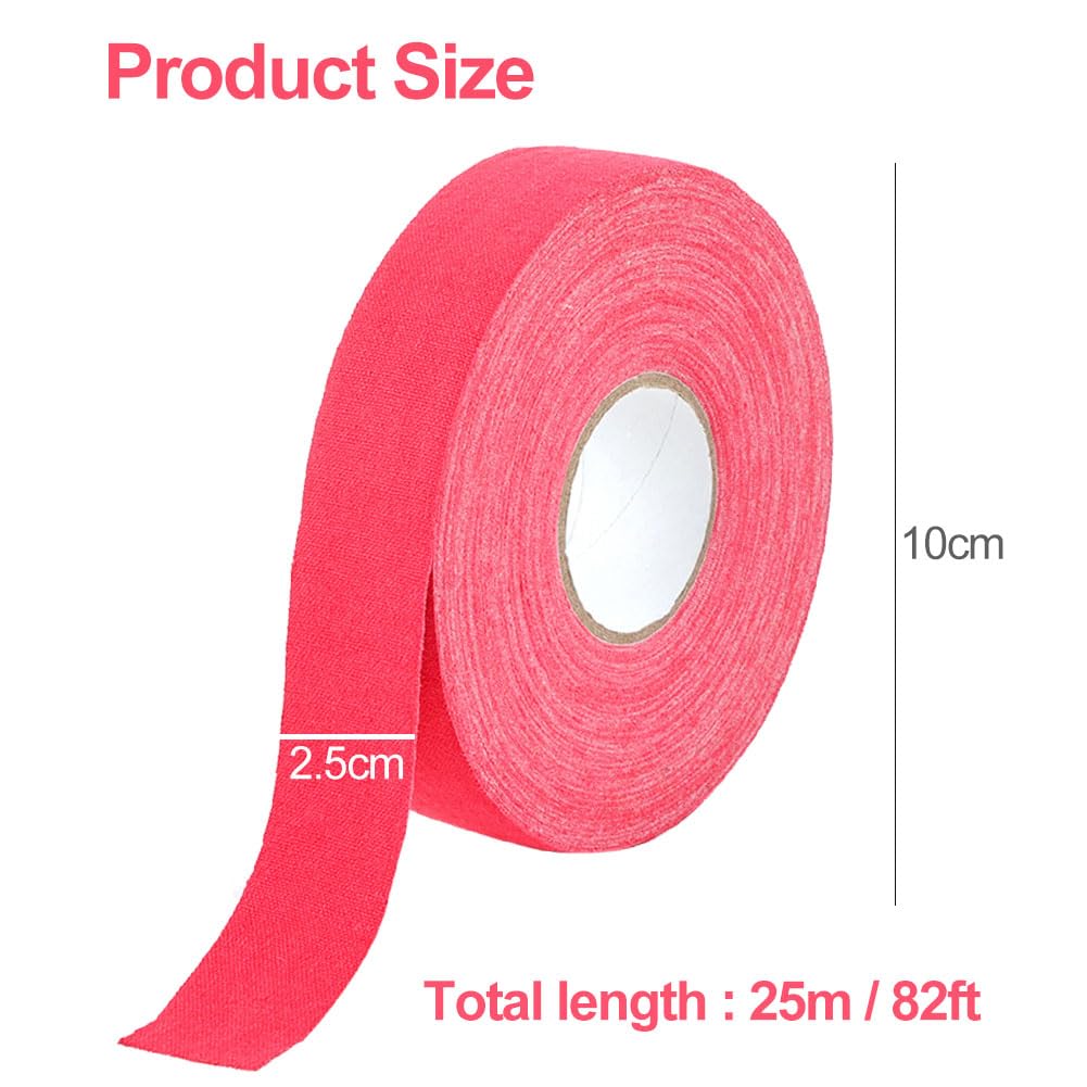 KARELLS Ruban de bâton de Hockey,Ruban De Hockey Adhésif,Ruban de Hockey,Ruban de Hockey Auto-adhésif,Ruban de Tissu de Hockey,Grip Tape,pour Raquette de Hockey,Raquette de Tennis,25m × 25mm,Rouge