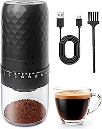 Aswitye Portable Electric Coffee Grinder with 40 Adjustable Settings, 1800mAh Rechargeable Battery and Faster Grinding, Coffee Bean Grinders with Cleaning Brush for Camping, Travel, Office, Home
