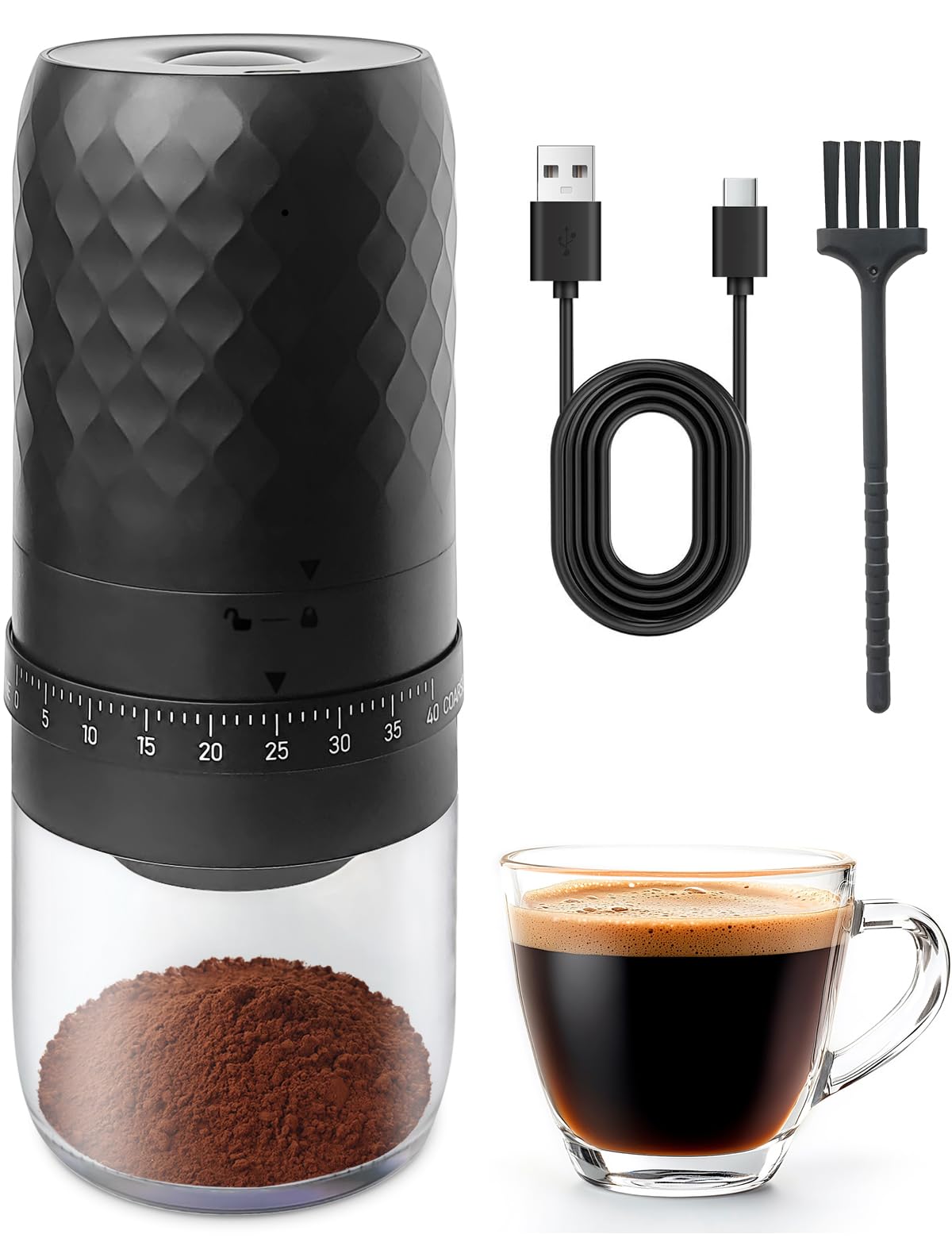 Aswitye Portable Electric Coffee Grinder with 40 Adjustable Settings, 1800mAh Rechargeable Battery and Faster Grinding, Coffee Bean Grinders with Cleaning Brush for Camping, Travel, Office, Home - 2