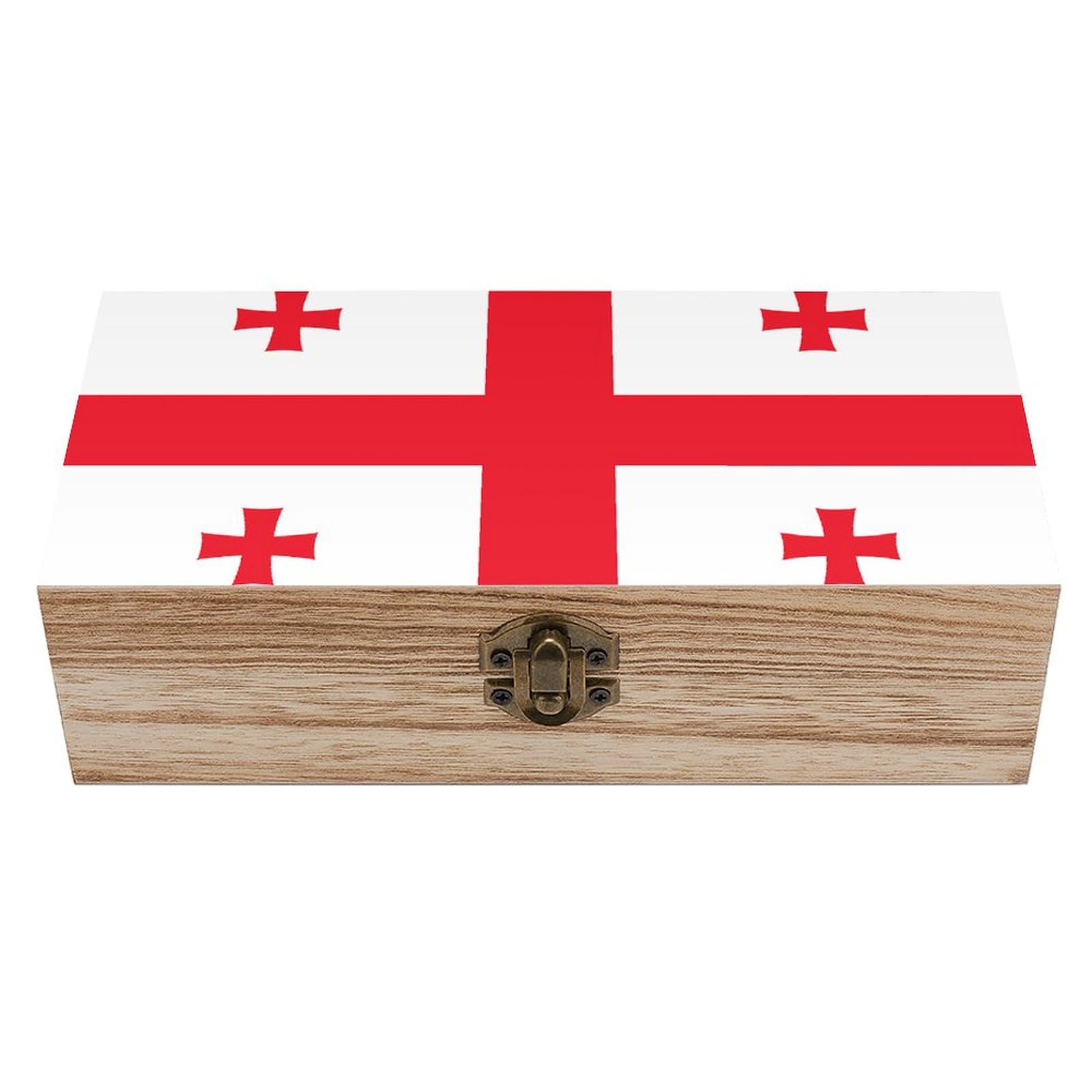 Georgia Flag Wood Jewelry Box Dust-Proof Wooden Jewelry Organizer with Front Clasp for Keepsake Gifts Home Decor