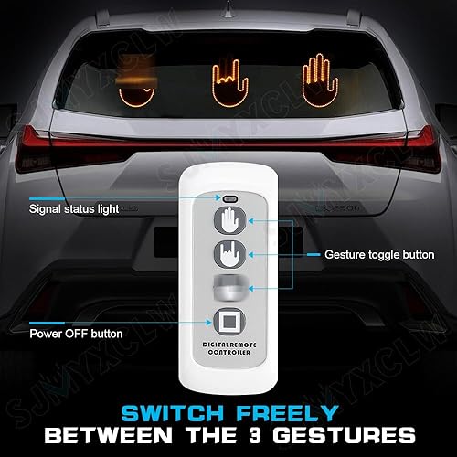 Miniatura 5 de Luz de dedo para automóvil con control remoto, letrero de mano LED para ventana trasera del automóvil, dedo iluminado de furia de carretera,