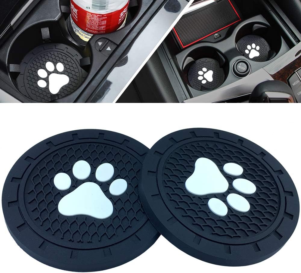 Car Cup Holder Mat, Dog Paws Car Coasters 2.75 inch Car Interior Accessories Puppy Feet Anti Slip for Jeep Cars Truck RVs etc